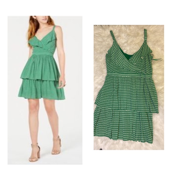 Bar III Green White Tiered Ruffle Dress - Picture 2 of 12